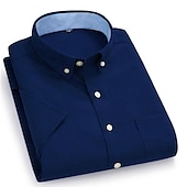 billiga oxfordskjortor för män-Herr Skjorta Button Down skjorta Icke-järnskjorta Oxford skjorta Enfärgad / vanlig färg Bröllop Kontor &amp; Karriär Svart Vit Gul Mörk marin Kortärmad Tröjkrage Vår &amp; sommar Kläder