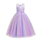 preiswerte Kleider für die Blumenmädchen-kinderkleidung Mädchen Blumenmädchen Kleid Kleid Einfarbig Ärmellos Hochzeit Party Spitze Gitter Kuschelig Polyester Maxi Blumenmädchenkleid Sommer 4-13 Jahre Buntes Lila Farbpulver Weiß