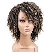 voordelige Topkwaliteit pruiken-dreadlock pruik korte twist pruiken voor zwarte vrouwen en mannen afro krullend synthetische pruik