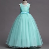 preiswerte Kleider für die Blumenmädchen-kinderkleidung Mädchen Blumenmädchen Kleid Kleid Einfarbig Ärmellos Hochzeit Party Spitze Gitter Kuschelig Polyester Maxi Blumenmädchenkleid Sommer 4-13 Jahre Buntes Lila Farbpulver Weiß