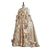 billiga Outfits-set med rokoko balklänning klänning blond barock peruk underkjol båge kjol krinolin 3 st kläder retro vintage viktoriansk renässans prinsessa kolonial balklänning dam cosplay kostym fest