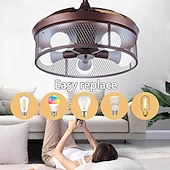 baratos Candeeiros Ventoinhas de Teto-Ventiladores de teto com luzes 5 luzes 19,5&quot; reguláveis design retro luzes de teto estilo artístico de metal estilo moderno novidade acabamentos pintados preto 85-265v