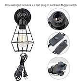 billiga Vägglampor för inomhusbelysning-led vägglampa plug-in trådbur vägglampa industriell vägglampa med sladd rustik vägglampa på/av-brytare retro vägglampa för sänggavel sovrum