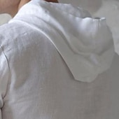 economico Vacanza-Per uomo Camicia Camicia in lino e cotone Camicia in cotone bianco Camicia estiva Maglietta informale Camicia da spiaggia Liscio Informale Giornaliero Bianco Blu Verde Manica lunga Con cappuccio