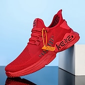 billige Sneakers til herrer-røde pustende atletiske joggesko for menn mote - lette joggesko i mesh for fritids- og sportsaktiviteter