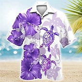 ieftine Print oceanic-Bărbați Floral Tropical Țestoase Cămașă Cămașă hawaiană Cămașă Aloha Manșon scurt Cămașă Guler cubanez Sport Modă Șic Stradă În aer liber Casual Hawaiian Roșu-aprins Albastru piscină Mov S M L