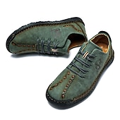 abordables Baskets-chaussures décontractées à lacets en similicuir vert pour hommes – coutures artisanales, coupe confortable et style vintage pour un usage quotidien