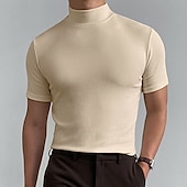 cheap Basic T shirts-Men&#039;s T Shirt Turtleneck shirt Short Sleeve Stand Collar Summer Spring Plain Fashion Casual Comfortable Vacation Street Holiday Black White Red Top Tee for Men