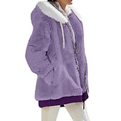 Women's Color Block Teddy Sherpa Fleece Long Sleeve Cowl Neck Hoodie Regular Tops Dailywear Casual Zipper Pocket Violet Black White Army Green Burgundy Spring Fall Winter3