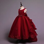 billiga Brudnäbbsklänningar-Brudnäbbsklänning Flickor Klänning Prinsessaklänning Festklänning Formell Bröllop Fest Elegant Formell Ljuv Blomma Ärmlös Rund hals Vit Rodnande Rosa
