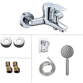 abordables Robinets de douche-mitigeur de douche robinet mural chromé avec douchette, fond g1/2 mitigeur de douche rond mitigeur mural