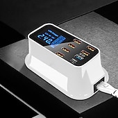 رخيصةأون شواحن لاسلكية-8USB للهاتف المحمول سريع الشحن شاشة رقمية QC3.0 فلاش شحن سريع متعدد الوظائف PD شحن سريع شاحن متعدد المنافذ مع شاشة عرض