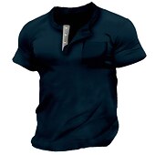 olcso Alkalmi Henley póló-Férfi Gombos póló Henley ing Tee Top Rövid ujjú Henley Nyár Sima Divat Dizájn Alap Elülső zseb Vakáció Utca Alkalmi Fekete Fehér Piros Férfi felső póló