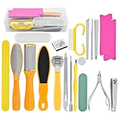 economico Lime per pedicure-set manicure 20 in 1 kit pedicure professionale in acciaio inossidabile kit per la cura delle forbicine per unghie con custodia da viaggio in pelle nera