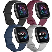 お買い得  Fitbitウォッチバンド-4パック 3パック スマートウォッチバンド と互換性があります Fitbit Versa 4 Sense 2 Versa 3 Sense ソフトシリコーン スマートウォッチ ストラップ 調整可 女性 男性 スポーツバンド 置換 リストバンド