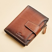 baratos porta-cartões e estojos-1 unidade de Carteira Masculina de Couro Legítimo Vintage Curta Multi Função Porta-Cartão de ID com Bloqueio RFID Zíper para Moedas Presentes para Homens no Dia dos Namorados