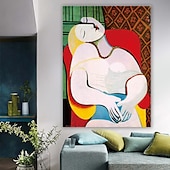 cheap Famous Paintings-Handmade Hand Painted Oil Painting Wall Art Pablo Picasso Le Reve Girl before a Mirror Carving Painting Home Decoration Decor Rolled Canvas No Frame Unstretched
