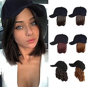 رخيصةأون ذيل الحصان-قبعة شعر مستعار للنساء قصيرة الموجة البيسبول كاب شعر مستعار مع وصلات شعر مجعد شعر مستعار الاصطناعية موجة شعر مستعار قابل للتعديل براون أسود قبعة بيسبول شعر مستعار