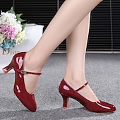 abordables Chaussures de bal, de danse moderne-chaussures de danse latine dorées pour femmes – talons de salon Mary Jane avec semelle en daim pour la salsa et la performance