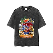 abordables Gráficos de personajes de dibujos animados y películas-One Piece Monkey D Luffy T-Shirt Camiseta extragrande lavada con ácido Estampado Gráfico Para Pareja Hombre Mujer Adulto Lavado con acido Casual Diario