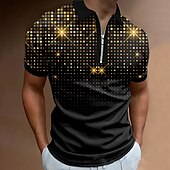 cheap Men&#039;s Geometric Polo-Men&#039;s Graphic Zip Polo Shirts Golf Shirt Short Sleeve Polo Shirts Collared Shirts Casual Vacation Wear Rave Wear Party Outfits 3D Print Quarter Zip Polo White Yellow Pink