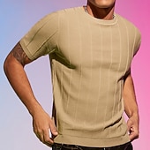 זול חולצות טריקו קז&#039;ואל לגברים-בגדי ריקוד גברים חולצה קצרה טי סרוג שרוול קצר צווארון צווארון קיץ אחיד אופנתי בסיסי יום יומי סרוג חופשה ליציאה יום יומי\קז&#039;ואל כחול כהה חאקי ירוק צבאי חולצה עליונה לגברים