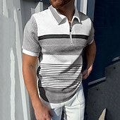 Men's Polo Shirt Golf Shirt Casual Holiday Lapel Quarter Zip Short Sleeve Fashion Basic Color Block Quarter Zip Summer Regular Fit Red Brown Light Grey Gray Polo Shirt4