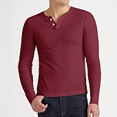 Недорогие Мужские повседневные футболки-Муж. Футболка с пуговицами Футболка Рубашка Хенли Рубашка с длинным рукавом Длинный рукав Хенли Весна, осень, зима, лето Полотняное плетение Классика На каждый день Большой и высокий Кнопка вниз