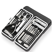 cheap Personal Care &amp; Health-19 in 1 Stainless Steel Manicure Set For Foot Fitting Set Professional Pedicure Kit Nail Scissors Grooming Kit with Leather Travel Case for Women and Men