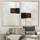 preiswerte Abstrakte Gemälde-handgemachtes handgemaltes Ölgemälde, modernes großes minimalistisches beige Diptychon-Gemälde auf Leinwand, abstrakte Gemälde in Beige- und Brauntönen, Originaldekor, kein Rahmen, ungedehnt