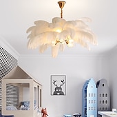 economico Luci a sospensione-lampadario a sospensione a led splendido extra large 80cm 6 luci bianco bouquet di piume di struzzo lampada a sospensione romantico apparecchio di illuminazione montato per camera da letto ristorante
