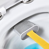 お買い得  浴室用ガジェット-1個、バスルーム用シリコントイレブラシとホルダーセット、ウォールトイレワンド、滑り止めの長いハンドル、柔らかいシリコン剛毛、トイレコーナーを簡単に掃除、柔軟なトイレボウルブラシヘッド、シリコン剛毛付き。