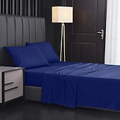 abordables Sábanas y funda de almohada-Juego de sábanas de 4 piezas, sábanas egipcias de lujo para hotel de microfibra súper suave, bolsillo profundo de 14/18 pulgadas, sin arrugas