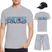 baratos Gráfico de personagem de desenho animado e filme-One Piece Monkey D. Luffy Japonesa/Curta Calção Boné de Baseball Imprimir Arte Gráfica Para Homens Adulto Hot Stamping Casual / Diário