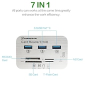 رخيصةأون محاور USB-قارئ بطاقات 7 في 1 مع 3 منافذ USB 3.0 عالي السرعة قارئ بطاقة ذاكرة خارجية مدمج MSMICRO SDSD / MMCM2TF فتحات بطاقة ABS محول سبائك الألومنيوم Stonego ملحقات الكمبيوتر المتوافقة مع الكمبيوتر