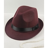 economico Cappello Fedora-Per uomo Cappello del Kentucky Derby Cappello Fedora Cappello a tesa Nero Vino Lana fedoras Eventi Festival Semplice Protezione Solare UV Protezione solare