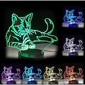economico Luci notturne 3D-luce notturna a led 3d usb, lampada illusione di gatto che cambia colore a 7 colori, luce notturna con controllo touch, decorazione perfetta e regalo per gli amanti dei gatti