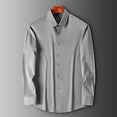 preiswerte Bügelfreie Herrenhemden-Herrenhemd einfarbig einfarbig eckiger Ausschnitt Hochzeit ausgehen langarm schmal Oberteile leicht Einfarbig elegant lässig weiß schwarz grau / Arbeit / Verein Sommerhemden