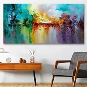 abordables Peintures Abstraites-grande taille peinture à l'huile 100% fait main peint à la main art mural sur toile coloré lac abstrait floraison feux d'artifice décoration de la maison décor toile roulée pas de cadre non étiré