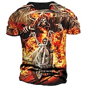 お買い得  頭蓋骨と骨-男性用 グラフィック スカル 火炎 オートバイ Tシャツ バイクTシャツ 半袖 Tシャツ 3Dプリント クルーネック シャツ ヴィンテージ ファッション デザイナー アウトドア 日常 スポーツ ブルー オレンジ グレー 春夏 衣類 S M L XL 2XL 3XL