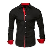 cheap Men's Dress Shirts-Men's Dress Shirt Collared Shirt Button Up Shirt Plain Wedding Valentine's Day Black White Red Navy Blue Long Sleeve Collar Summer Spring Clothing Apparel Patchwork