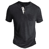 olcso Alkalmi Henley póló-Férfi Henley ing Tee Top Sima Henley Utca Vakáció Rövid ujjú Gomb Zseb Ruházat Divat Dizájn Alap