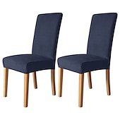 economico Fodera per sedia da pranzo-Coprisedia da pranzo 2 pezzi, coprisedia elasticizzato in velluto bordeaux, coprisedia lavabile in spandex con protezione inferiore elastica, motivo floreale in stile fattoria per sala da pranzo,