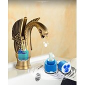 baratos Clássico-torneira misturadora de pia de banheiro vintage forma de cisne de latão, torneiras de lavatório monobloco alça única um furo montado no convés, mono torneira de vaso de água quente e fria mangueira retrô antigo