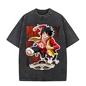 cheap Cartoon &amp; Movie Character Graphic-One Piece Monkey D. Luffy T-shirt Oversized Acid Washed Tee Print Graphic For Couple&#039;s Men&#039;s Women&#039;s Adults&#039; Acid Wash Casual Daily