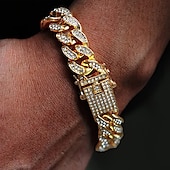 cheap Quartz Watches-Men&#039;s Quartz Watch with Chain Bracelet Set Fashion Luxury Bling Diamond Hiphop Analog Men Quartz Wristwatch Calendar Waterproof Men&#039;s Watch