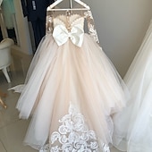 cheap Flower Girl&#039;s Dresses-Kids Girls&#039; Flower Girl Dress Party Dress Solid Color Long Sleeve Performance Wedding Party Mesh Princess Sweet Mesh Mid-Calf Sheath Dress Tulle Dress Summer Spring Fall 2-12 Years 4-12 Years White