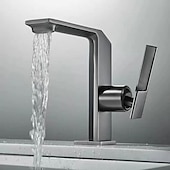 cheap Classical-Waterfall Bathroom Sink Mixer Faucet Brass, Single Handle Washroom Basin Taps One Hole Faucets with Hot and Cold Hose, Waterfall Spout Brass Bathroom Tap Chrome Black Gold Grey