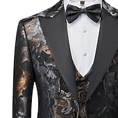 cheap Homecoming Suits-Men&#039;s Wedding Tuxedos Black Red Printing Standard Fit 3 Piece Single Breasted One-button