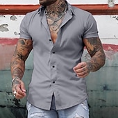 preiswerte Herrenhemd zum Knöpfen-Herren Hemd Sommerhemd Freizeithemd Knopfhemd Hemden zum Herausstecken Schwarz Weiß Gelb Rosa Dunkelmarine Kurzarm Einfach Umlegekragen Urlaub Straße Bekleidung Baumwolle Baumwollmischung Mode Lässig